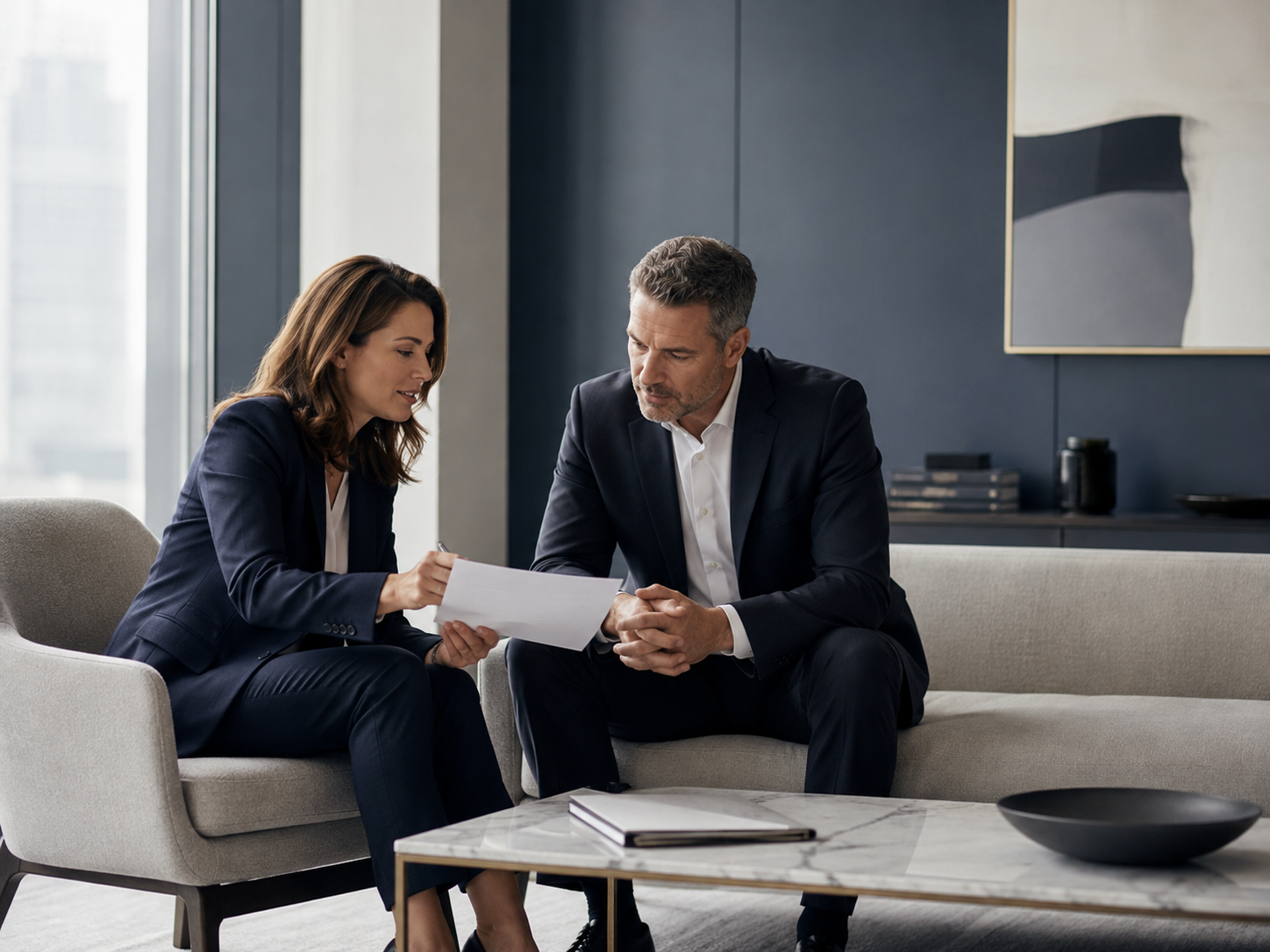 Professional executive discussion in a refined office setting